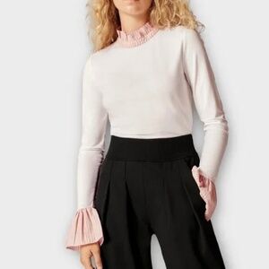 ME+EM Ruffled Collar and Flared Cuff Long Sleeve Fitted Shirt